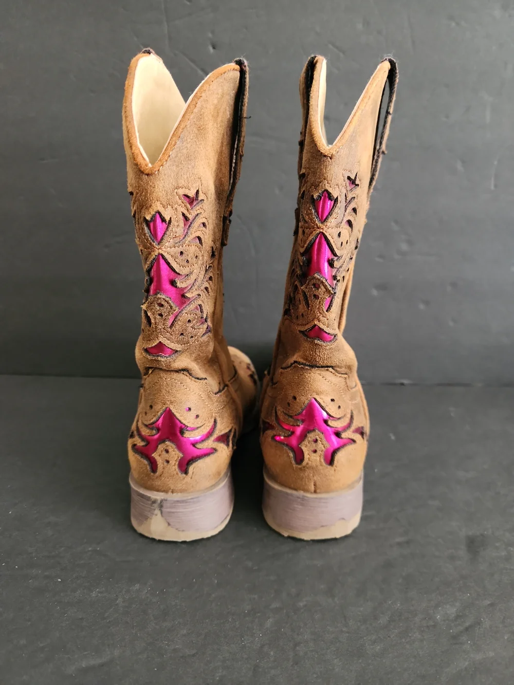 Roper Cowgirl Boots Size 2 Kids Pink Metallic Peeking Thru Faux Suede Girls